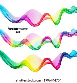 Set of smooth vector waves, rainbow wave lines on abstract background