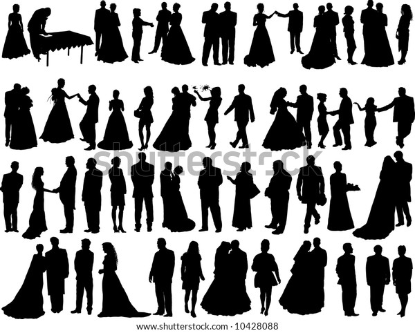 Set Smooth Wedding People Silhouettes Bride Illustrations Clip