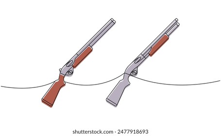 Conjunto de cañones de cañón liso de una línea de dibujo continuo de color. Varias armas modernas continuas una línea de ilustración. Ilustración lineal de Vector.