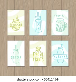 Set of smoothie cards . Vector hand drawn illustration
