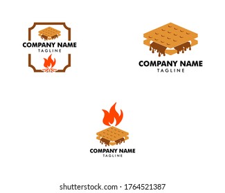 Set of S'more graham cracker, chocolate, and marshmallow logo template design