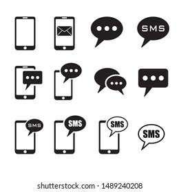 Set of SMS icons, SMS message in smartphone icon. SMS message icon in flat style isolated on white background. Sms symbol in phone.