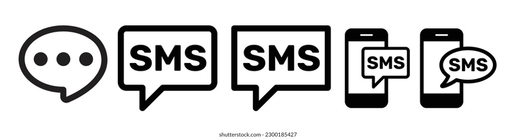Set of SMS phone text flat icon for mobile apps and websites ui designs. send message text pictogram with smartphone. 