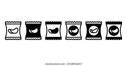Satz Snack Chip Kartoffel-Symbol Vektordesign einfache schwarz-weiße Farbgrafik einzeln