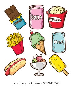 set of snack in doodle style