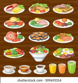 Set of snack. Lunches. Food. Drinks. Vector illustration