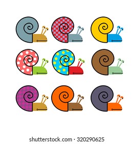 Set of snail with colored shell. Vector illustration
