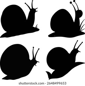 conjunto de vetor de silhueta de caracol sobre fundo branco
