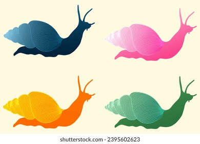 Set of snail silhouettes. Character snail. Vector graphics.