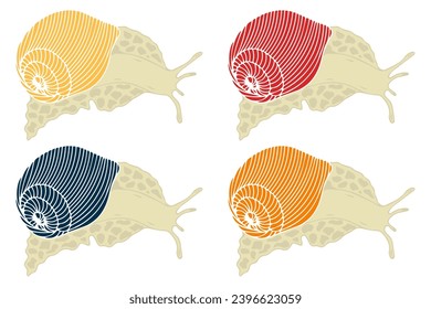 Set of snail silhouettes. Character snail. Vector graphics.