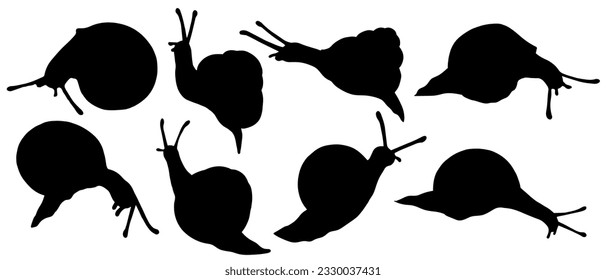 Set of snail silhouettes. Vector graphics.