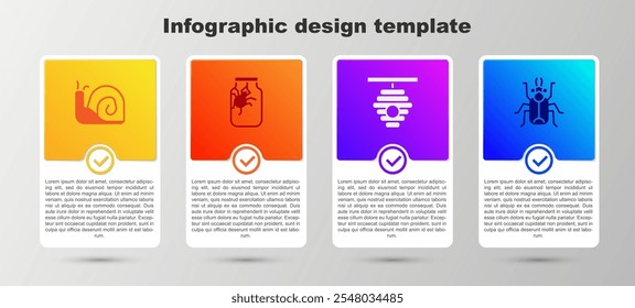 Set Snail, Spider in jar, Hive for bees and Beetle bug. Business infographic template. Vector