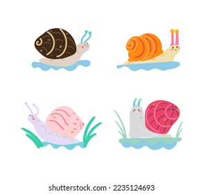 conjunto de ilustraciones vectoriales de caracol