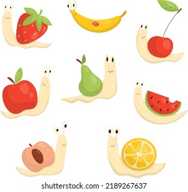 Set with snails with fruit houses