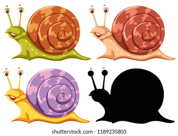 Set of snails on white background illustration