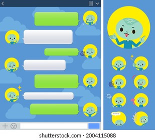 A set of Snake boy with expresses various emotions on the SNS window.It's vector art so it's easy to edit.