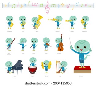 A set of Snake boy on classical music performances.It's vector art so it's easy to edit.