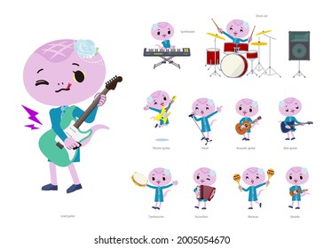 A set of Snake girl playing rock 'n' roll and pop music.It's vector art so it's easy to edit.