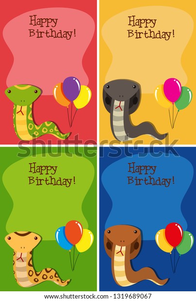 Set Snake Happy Birthday Cards Illustration Stock Vector (Royalty Free ...