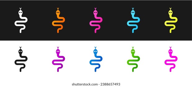 Set Snake icon isolated on black and white background.  Vector