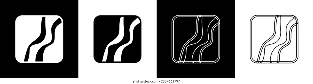Set Snake paw footprint icon isolated on black and white background.  Vector