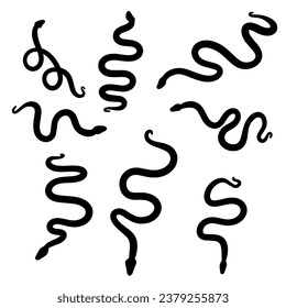 Set of Snake Sihouettes.Hand Drawn snakes on white background.Vector illustration