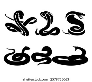 Set of snake silhouette cobra wildlife icons hand drawn illustration