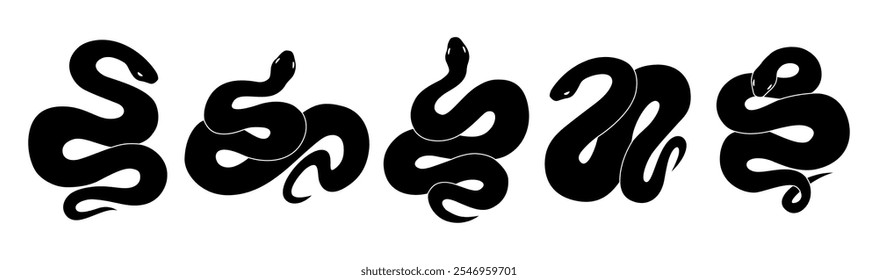 Conjunto de silueta de serpiente sobre fondo blanco. Ilustración vectorial dibujada a mano.