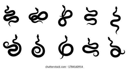 Set of snake silhouette vector on white background