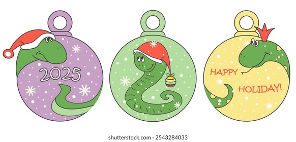 A set of snakes with Christmas balls in color