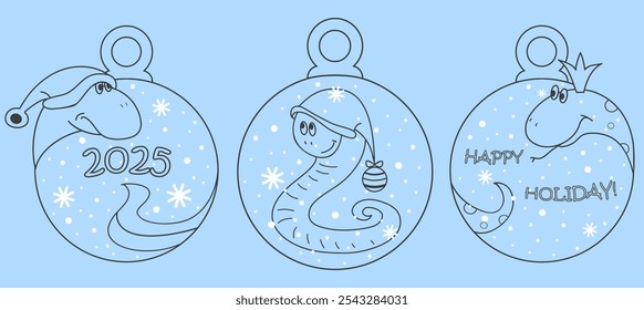 Set of snakes with Christmas balls. Symbol of the year. Circuit