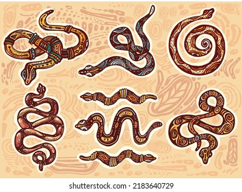 Set of Snakes in decorative tribal style 