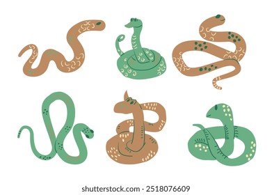 Set of snakes isolated on white background. Vector hand drawn collection of animals illustration