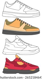 Set sneaker shoe concept. Sneakers design. Vector illustration. Set of sneakers style. Sneakers side view. Fashion sneakers.