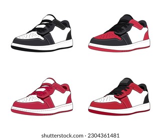 Set of Sneaker Shoes Collection Vector Illustration isolated on white background. Sneakers for training, running, and basketball. Vector Illustration	