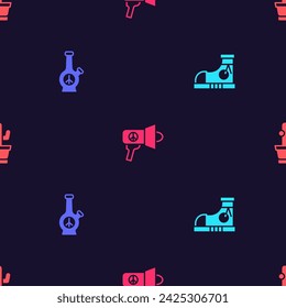 Establece zapatillas de deporte, Bong, Megáfono y Cactus en un patrón sin fisuras. Vector