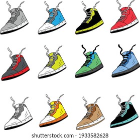 Set of sneakers in  different colors