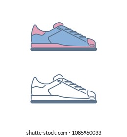 Set of Sneakers, Gumshoes, Shoes for Sport, Lifestyle Walking. Vector, Illustration