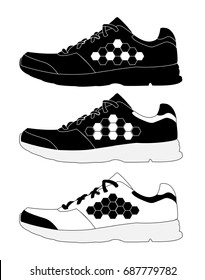 Set of Sneakers with hexagon pattern - Illustration,Sports Shoe, Shoe, Running, Activity, Walking, Coach, Instructor