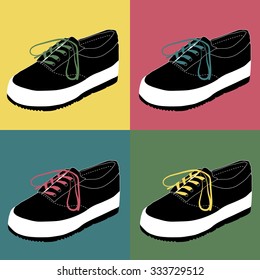 Set of sneakers icons in different views. Vector.