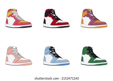 Set of Sneakers Shoe Footwear Collection Vector Illustration