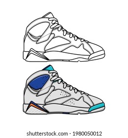 Set sneakers shoes with line and colored vector