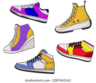 Set sneakers sport shoes vector illustration