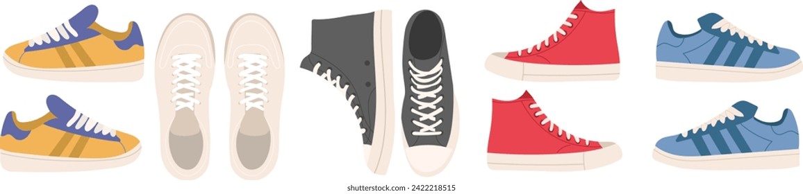 set of sneakers, sports shoes in flat style vector