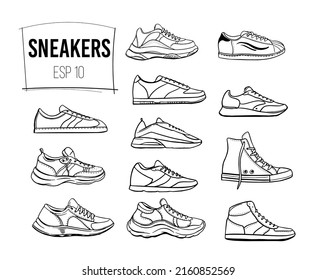 Set Sneakers Vector Shoes Outline Illustration Stock Vector (Royalty ...