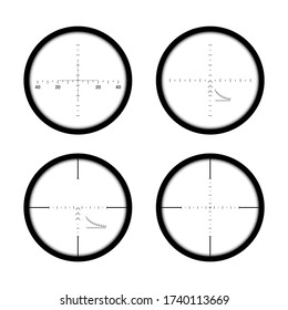 Conjunto de alcances de disparos de francotirador. Centrarse en el objetivo. Binocular con escala de medida. Ilustración del vector 