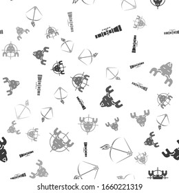 Set Sniper optical sight, Bow and fire arrow, Moose head with horns and Hunt on moose with crosshairs on seamless pattern. Vector