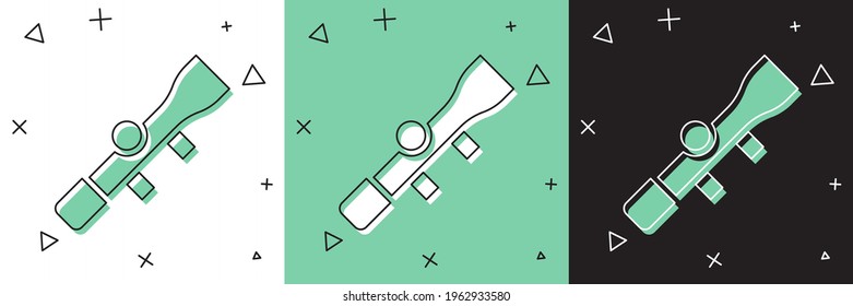 Set Sniper optical sight icon isolated on white and green, black background. Sniper scope crosshairs.  Vector