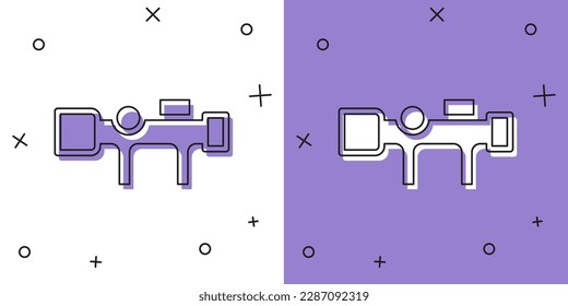 Ajuste el icono de visión óptica del francotirador aislado en fondo blanco y violeta. Cruces de alcance de francotirador.  Vector