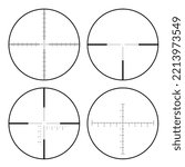 Set of sniper rifle circular sights with reticle or crosshair on white background - vector